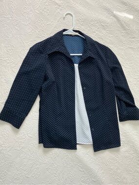 Polka dot button up shirt navy blue polka dot top Classic Button-Front Jacket